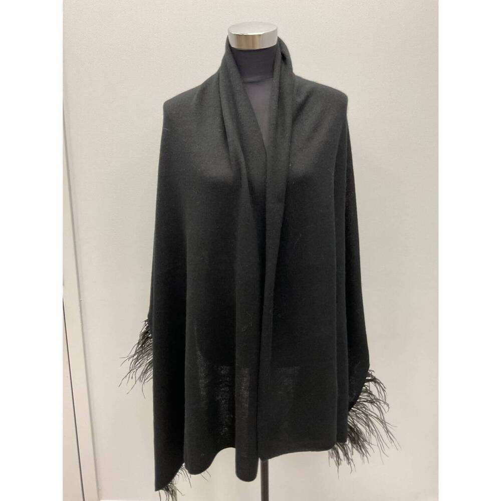 NEW INCASHMERE ostrich feather wool shawl in black